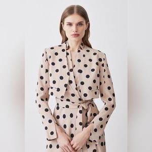 KAREN MILLEN • NWT Light Pink & Black Polka Dot Crop Jacket, Size 6